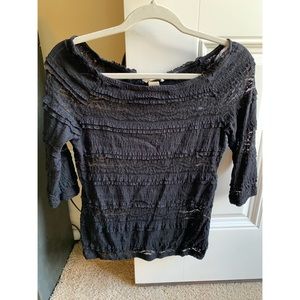 Black lace 3/4 sleeve off the shoulder shirt M